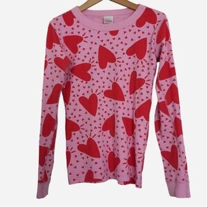 Hanna Andersson Girls Pajama Top 140 US 10 Organic Cotton Pink Red Hearts